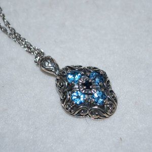 Sterling Silver Blue Topaz & Sapphire Necklace (MATCHING RING IN SEPARATE LIST)